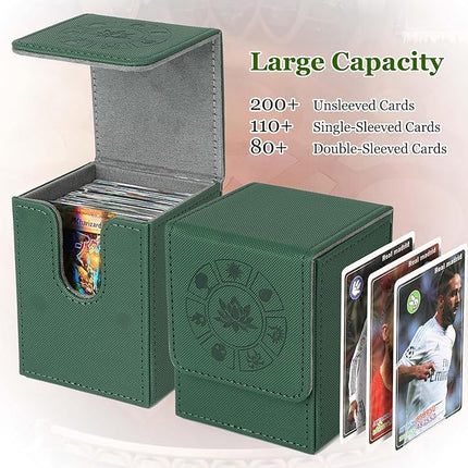 Arkeiliy MTG Deck Box with 50 Pcs Card Sleeve, 110+ Card Storage Leather Deck Box for Magic Commander, Collectible Trading Card Cases for Trading Card Games (Green)