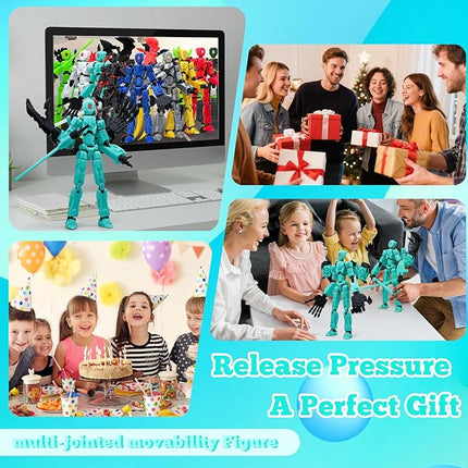 8Inch T13 Action Figure Assembly Completed, T13 Multi-Jointed Movable Robot Action Figure Set,Collectors Desktop Decorations for Game Lovers Toys (Cyan)
