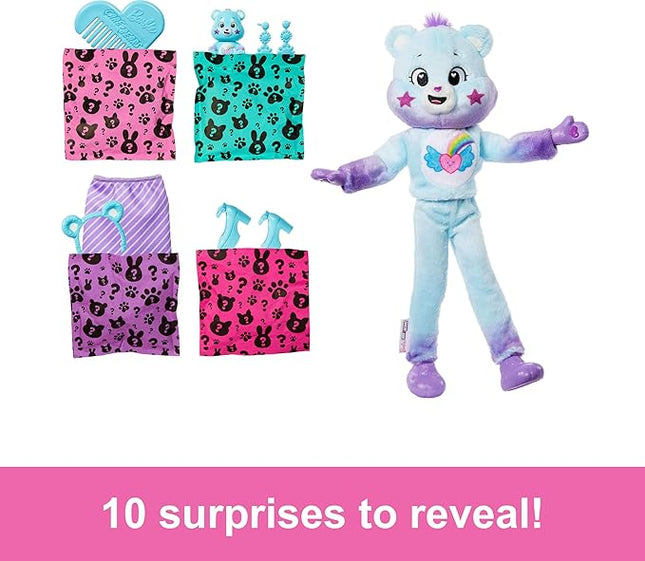 Barbie Cutie Reveal Care Bears Doll & Accessories, Series 2 Dream Bright Bear with 10 Surprises Including Color Change & Mini Bear