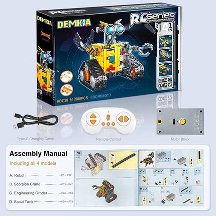 Robot Building Kit for Kids and Adults, 4-in-1 Rechargeable RC Robotics Kit with Remote & App Control, STEM Coding Toys & Science Projects, Birthday Gifts for Boys Ages 8-12+ (588 Pcs)