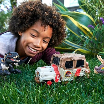 Mattel Jurassic World Fierce Changers 2-in-1 Dinosaur Figure, Chase 'n Roar Toy Transforms from T Rex Dinosaur to Truck in 28 Steps
