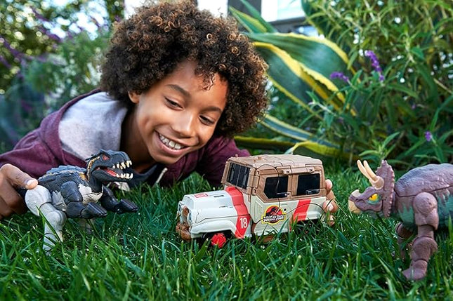 Mattel Jurassic World Fierce Changers 2-in-1 Dinosaur Figure, Chase 'n Roar Toy Transforms from T Rex Dinosaur to Truck in 28 Steps
