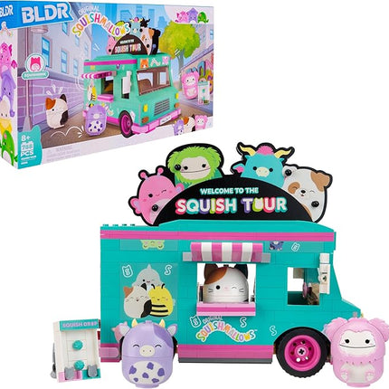 BLDR Squishmallows Squish Tour Van Building Set - Cam The Cat, Bubba The Cow, & Brina The Bigfoot Buildable Figures - Squishmallows Fans 8+, 0098