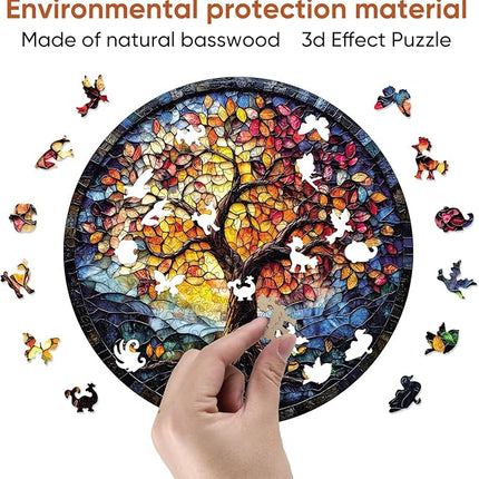 Puzzles for Adults, Life Tree Round Jigsaw Puzzles 200pcs,11.2x112in, Medium, Unique Shape Adult Puzzles, Irregular Wood Creative for Adults and Kids Family Game