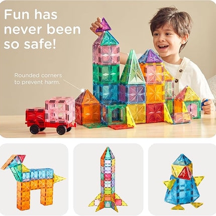 KUB 121 Pcs Magnetic Tiles Creative Toys, 3D Building Magnet Blocks Set, STEM Educational Kids Gifts for Boys Girls Over 3 Years Old, Montessori Preschool Learning