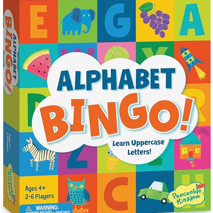 Peaceable Kingdom Alphabet Bingo! Letter Learning Educational Board Game for 2 to 6 Kids Ages 4+