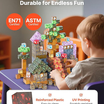 VEVOR Magnetic Blocks, 150 PCS Dark Castle Set, Magnetic Building Cubes for Kids, STEM Montessori Sensory Toys for Christmas Birthday Gift, Construction Stacking Toy for 3+ Years Old Boys & Girls