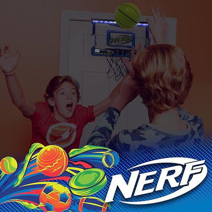 NERF LED Over The Door Mini Basketball Hoop - Light Up Indoor Kids Basketball Hoop - Electronic Slam Dunk Set with Mini Ball - Door + Bedroom Toy for Kids