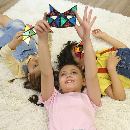 TOSY Magnet Pyramid Stone - 1 Cube Transforms into 1 Billion Shapes, 12 Pieces, 243 Rare Earth Magnets, Holographic Design Magnet Tiles Creative Puzzle STEM/STEAM Toy, 3-Pack