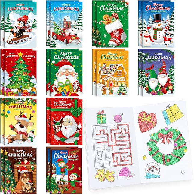 BenLouis 24 Pcs Christmas Mini Coloring Books Kids Xmas Party Favors Small Activity Books Bulk for Kids Holiday Stocking Goodie Bags Stuffers Return Gifts Classroom Travel