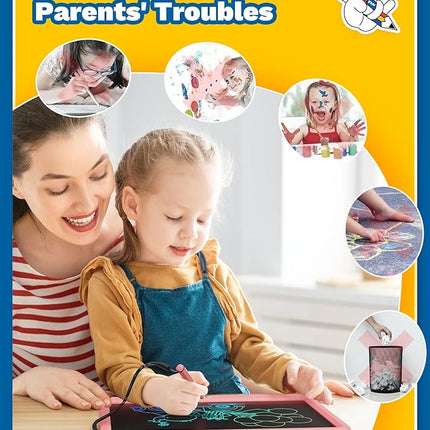 TEKFUN Toys for Girls 12in LCD Writing Tablet, Erasable Doodle Board with Anti-Lost Stylus, Mess Free Coloring Drawing Board, Travel Car Trip Games Toys Birthday for 3 4 5 6 7 Girls Pink