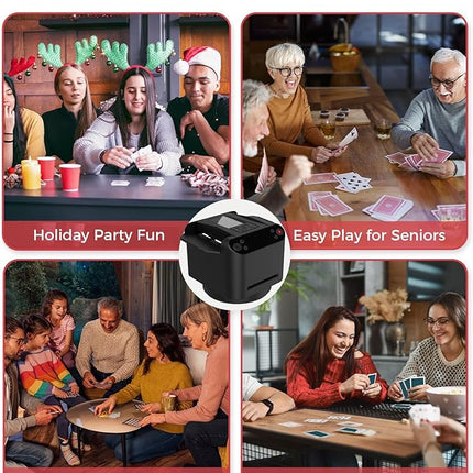 2-in-1 Automatic Card Shuffler and Dealer, 360/180 Card-Flow Modes, Supports 2 Decks, 12 Players, with 4 Wireless Draw Remotes, for UNO, Poker, Phase 10 (Black)