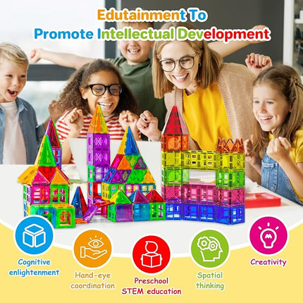 BEBOAN Magnetic Tiles with Storage Bag - 100 Pcs Magnet Buliding Toys for Kids Toddlers 3-5/4-8, STEM Preschool Toys Magnetic Blocks Sets
