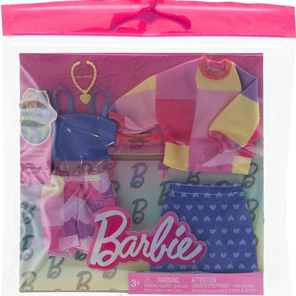 Barbie Fashions Clothing Set with 2 Outfits for Fashion Doll Including Pink & Blue Inspired Skirt, Shorts, 2 Tops & 2 Accessories