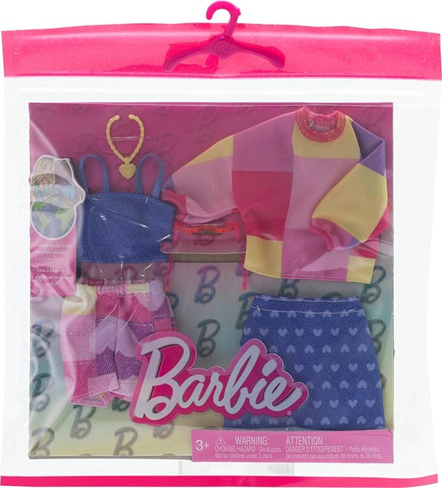 Barbie Fashions Clothing Set with 2 Outfits for Fashion Doll Including Pink & Blue Inspired Skirt, Shorts, 2 Tops & 2 Accessories