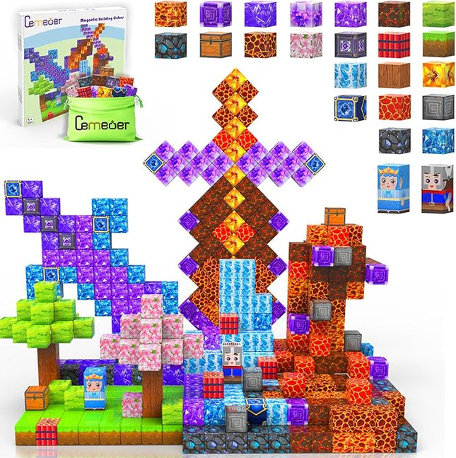 Magnetic Blocks, 100PCS 1inch Magnetic Building Blocks Cube, Sword Stacking Magnets for 3+ Year Old Kids Boys Girls, Kids Sensory Montessori Construction Toys Christmas Birthday Gifts.