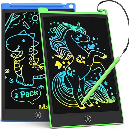 TECJOE LCD Writing Tablet, 8.5 Inch 2 Pack Colorful Doodle Board Drawing Tablet for Kids, Kids Travel Games Activity Learning Toys Birthday Gifts for 3 4 5 6 Year Old Boys and Girls, Blue Green