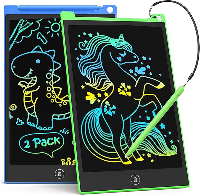 TECJOE LCD Writing Tablet, 8.5 Inch 2 Pack Colorful Doodle Board Drawing Tablet for Kids, Kids Travel Games Activity Learning Toys Birthday Gifts for 3 4 5 6 Year Old Boys and Girls, Blue Green