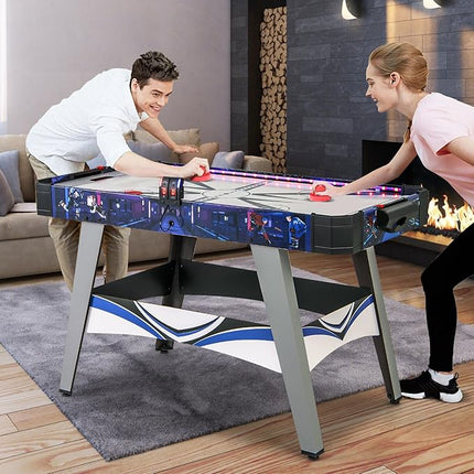 GYMAX Air Hockey Table, 54 Inch Arcade Style Air Hockey Game Table with LED Lights & Scoreboard, Powerful 12V Motor, 2 Pushers, 2 Pucks, for Kids & Adults, Home, Game Room and Office