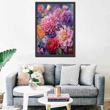 Garden Flowers Jigsaw Puzzles 1000 Pieces for Adults, Families (Dahlias Flowers,Tropical Plants, Leaves) Pieces Fit Together Perfectly 19.7''x27.6''inch Wildflowers Frameable Magic Puzzle Art（Red）