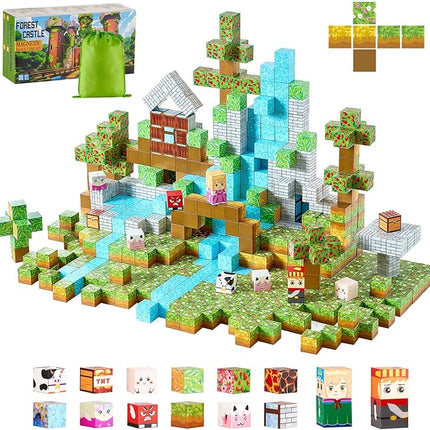VEVOR Magnetic Blocks, 150 PCS Forest Castle Set, Magnetic Building Cubes for Kids, STEM Montessori Sensory Toys for Christmas Birthday Gift, Construction Stacking Toy for 3+ Years Old Boys & Girls