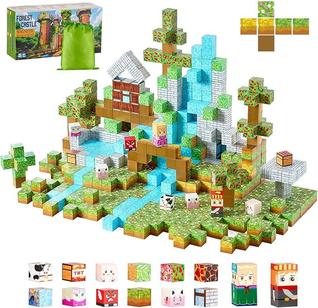 VEVOR Magnetic Blocks, 150 PCS Forest Castle Set, Magnetic Building Cubes for Kids, STEM Montessori Sensory Toys for Christmas Birthday Gift, Construction Stacking Toy for 3+ Years Old Boys & Girls