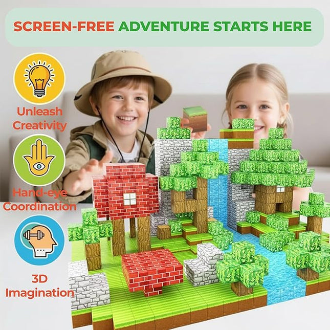 154PCS Magnetic Blocks - Build Animal Forest Set, Magnetic Tiles Building for Boys & Girls Age 3-8, STEM Montessori Sensory Toys for Toddlers Kids Gifts for 3+ Years Old, Construction Toy