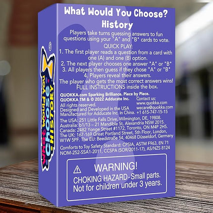QUOKKA Board Game for 8-12 Year Olds - History Edition - Family Card Game for Kids Ages 5-8 - What Would You Choose | Pick Your Answer | Get to Know You - Fun Game Night for Boys & Girls