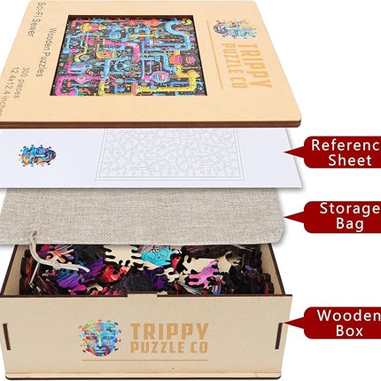 Wooden Jigsaw Puzzle for Adults - Challenging 300 Piece Puzzle with Cool Shapes - Mind Bending Brain Teaser Collection (Sci-Fi Sewer)
