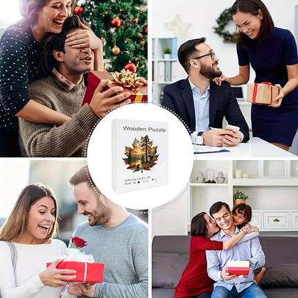 Wooden Puzzles, 205 Pieces Maple Leaf Jigsaw Puzzles, Unique Shaped Wooden Puzzle for Adults and Kids, Family Game (Maple Leaf, Royal)