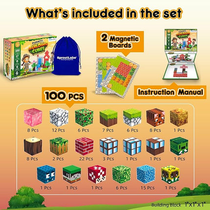 100 Pcs Magnetic Blocks, Magnetic Building Blocks for Kids, Magnetic Cubes for Kids, Magnetic Blocks for Toddlers, Toddler Building Blocks Ages 3 4 5 6 7 8 9 10