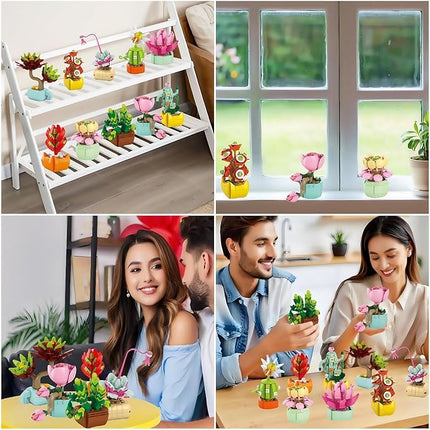 Sawaruita 10 Pack Succulents Plants Flowers Bonsai Building Set - Botanical Collection Building Toys for Adult -Gifts for Mother's Day, Valentine's Day,Easter Party Favors