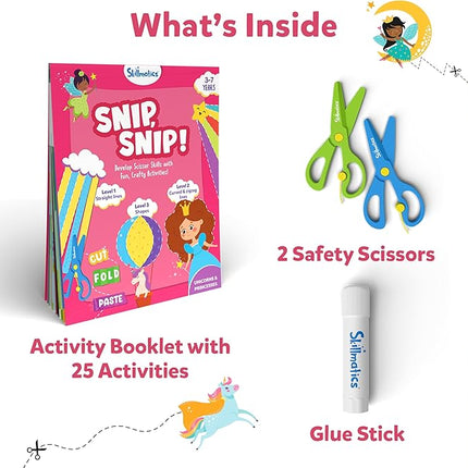 Skillmatics Scissor Skills Activity Book - Snip Snip, 25 Fun Cutting & Creative Activities for Preschoolers, 2 Child-Safe Scissors, Fine Motor Skills, Felt Craft Kit, Gifts for Kids Ages 3, 4, 5, 6, 7