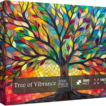 Stained Glass Tree of Life Puzzles for Adults 1000 Pieces, Impossible Challenging Hard Jigsaw Puzzles, Colorful Mosaic Tree of Life Puzzle as Plant Decor