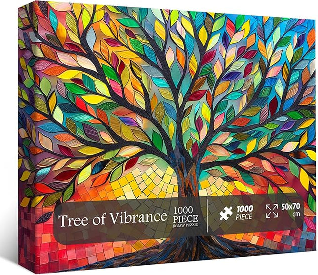 Stained Glass Tree of Life Puzzles for Adults 1000 Pieces, Impossible Challenging Hard Jigsaw Puzzles, Colorful Mosaic Tree of Life Puzzle as Plant Decor