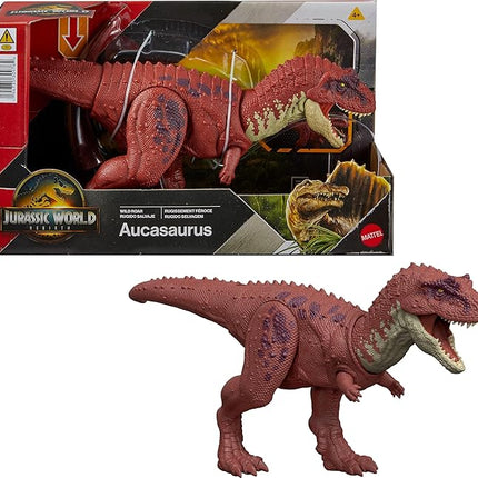 Mattel Jurassic World Rebirth Wild Roar Dinosaur Toy, Aucasaurus with Tail Controlled Chomp, Posable Multi Direction Attack & Sound, Digital Play