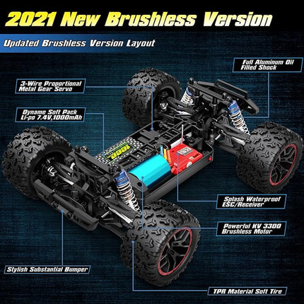 HAIBOXING 1/18 Scale Brushless Fast RC Cars 18859A, 4WD Off-Road Remote Control Trucks 48 KM/H Speed for Adults and Kids Boys, All Terrain Truck Toys Gifts with Extra Shell and Battery 40+ min Play