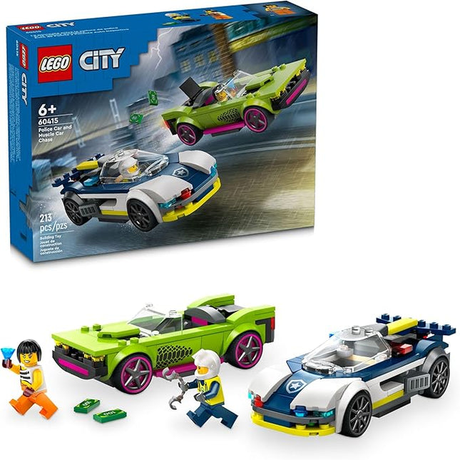 LEGO City Police Car and Muscle Car Chase, Emergency Vehicle Toy for Boys and Girls, Fun Gift for Kids Ages 6+ who Love Pretend Play Toys, Police Car Toy with Officer and Crook Minifigures, 60415