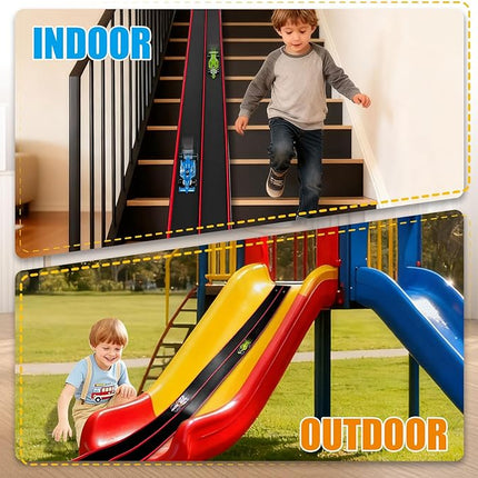 Flexible Race Track Toys for Kids 15 Ft with 4 Cars & Suction Cups, Portable Double Lane Racetrack Compatible with Hot Wheels & 1/64 Diecast Cars, Fun Car Ramp Track Set for Ages 3+(Black & Red)