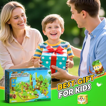 150 Magnetic Blocks – Mine Magnet Game Building Craft, STEM Constructions Toy, Jungle Animals, Sensory Stacking Cubes Kids Toys, Christmas Birthday Gifts for Boys Girls Age 3-5, 5-7, 4-8, 8-12