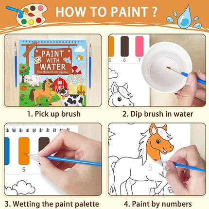 Paint with Water Coloring Books for Toddlers, Farm Theme Mess Free Watercolor Painting Papers for Kids Water Color Paint Kit Art Craft Gift for Ages 1-3, 4-8
