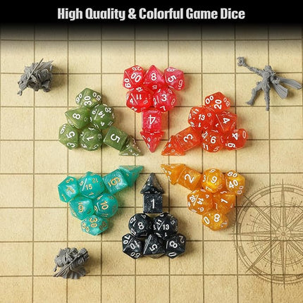 Grajar D&D Dice Set with Characters Pattern Dice Pouches, 42 Pcs polyhedral dice Set, PU Leather and Velvet dice Tray for Dungeons and Dragons D&D RPG MTG Table Games Nebula