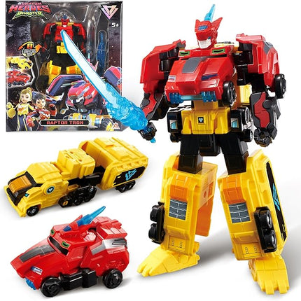Transforming Toys, 2-in-1 Transforming Robot Raptor Tron, 7.48-inch Action Figure Children's Robot Toy, Cool Transforming Toys for Boys and Girls Age 5+, Red and Yellow