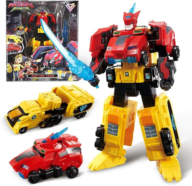 Transforming Toys, 2-in-1 Transforming Robot Raptor Tron, 7.48-inch Action Figure Children's Robot Toy, Cool Transforming Toys for Boys and Girls Age 5+, Red and Yellow