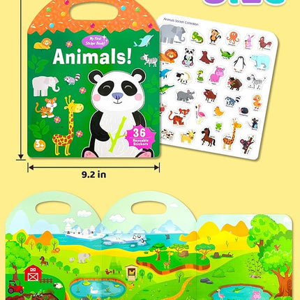 Benresive Reusable Sticker Books for Kids 2-4, Sticker Books for Toddlers 1-3 2-4, Toddler Travel Toys Activities Crafts Gifts - Animals