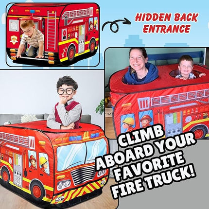 Pop Up Play Tent for Kids - My First Foldable Indoor & Outdoor Playhouse Vehicle Toys for Toddlers, Boys and Girls (Fire Truck)