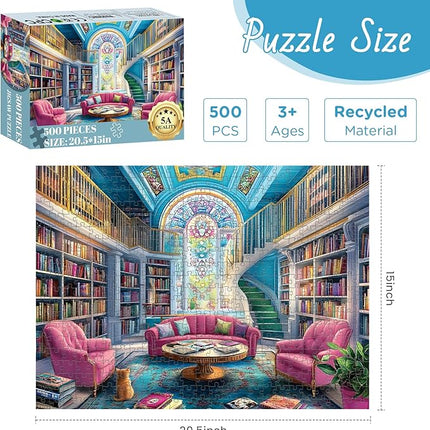 500 Piece Puzzle for Adults, Unique Bookstore Puzzles for Adults 500 Pieces, Colorful Library Bookshelf Jigsaw Puzzles 500 Pieces, Family Challenging Puzzle Game Great Gift Idea 20.5 * 15 in