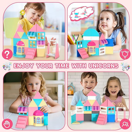 Unicorn Toys for Girls Age 4-6, Unicorn Magnetic Tiles, Movable Magnetic Tiles 3D Educational Toy, Magnetic Building Blocks for Kids, Magnetic Construction Set, Xmas Birthday Gifts for Boys and Girls