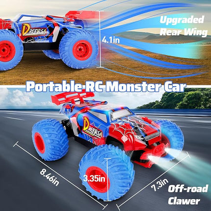 1:18 Spider Remote Control Car for Boys Age 6-12, 20Mph All Terrian Remote Control Monster Truck with Colorful Bodylight, Headlight and High Torque Motor, Birthday Toy Gift for RC Beginners