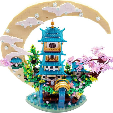 4288 PCS Cherry Blossom Tree Building Set for Adults Teens，Chinese Moon Palace Architecture Model，Micro Japanese Sakura Tree House, Mini Cherry Bonsai Tree Bricks, Creative Gift for Kids 14+